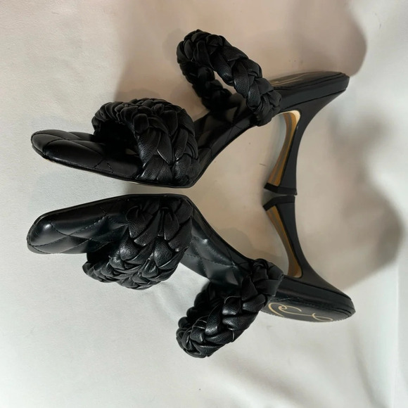 SAM EDELMAN SZ 8.5 Heels Slip on Mules Square Toe Braided Vegan Leather Sandals - Picture 6 of 11